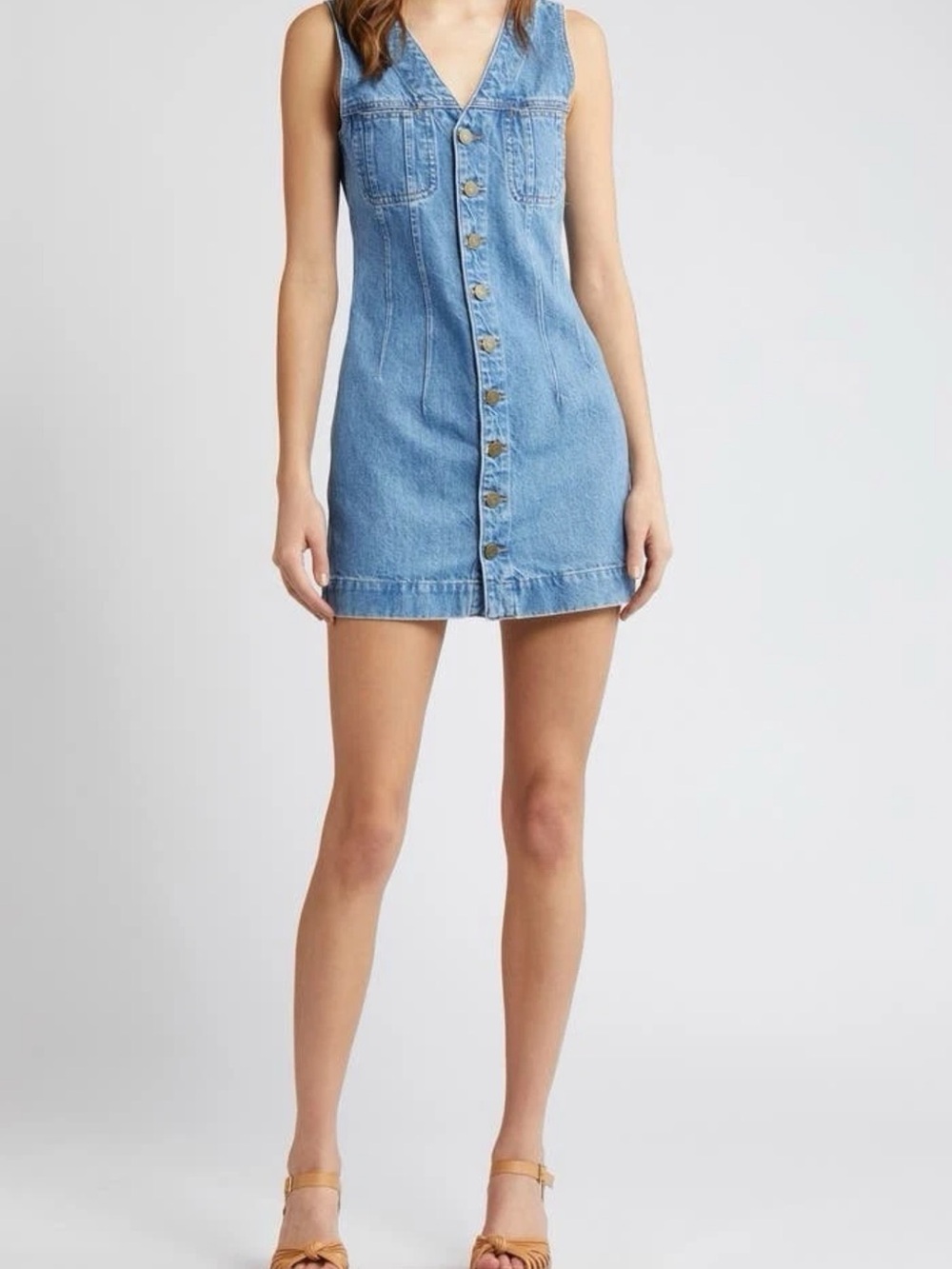 NWT Frame Sleeveless Trucker Pocket Denim Mini Dress Button Front Delaware Sz 10
